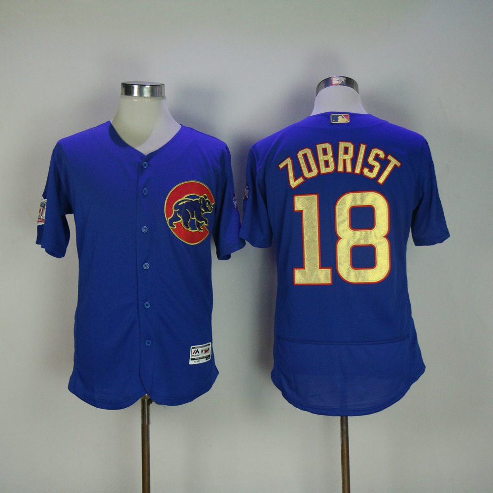 Men Chicago Cubs 18 Zobrist Blue Champion MLB Jerseys